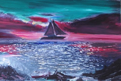 Full Sail Sunset Original Oil Painting