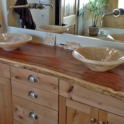 Onyx Vessel Sinks on Natural Edge Wood Slab Vanity Top - Bathroom Vanities And Sink Consoles