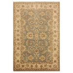 Bareens Designer Rugs - Boho Chic Ziegler Rusty Green Tan Hand-Knotted Wool Rug - 4'1'' x 6'2'' - Enhance the ambiance of your home with this magnificent Persian-influenced Turkish hand-knotted rug made by skilled artisans capable of creating the most exceptional vegetable dyes and hand-spun wool. This exquisite handmade rug is a one-of-a-kind Peshawar Kafkaz, otherwise identified as Chobi, Chobi Peshawar, Oushak, or Ziegler rug. These handmade rugs are crafted in Pakistan utilizing superior-quality wool imported from Australia, New Zealand, and Korea in two types of weaves: the Persian weave and the Mori weave. This rug is meticulously crafted by hand using the finest natural vegetable dyes extracted from local plants. The artisans use a blend of hand-spun local and fine merino wool, resulting in a rug with a compelling texture, higher lanolin content, and longer staple. The artisans occasionally incorporate natural or artificial silk into the pile to enhance specific motifs. The finished product is an awe-inspiring execution of flawless design and an understated palette that exudes elegance.