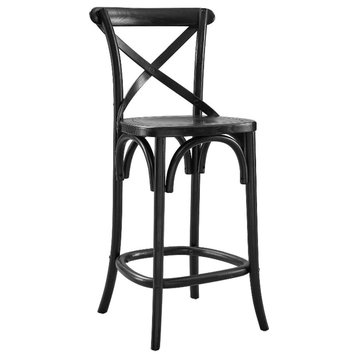 Modway Gear 39.5" Modern Style Elm Wood Counter Stool in Black Finish