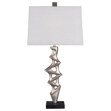 Halifax 28" H Sculptural Silver Table Lamp with Rectangle Shade, White