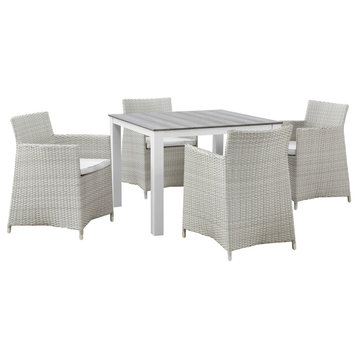 Modern Contemporary Set of 5, Patio Dining Set, White, Polywood, Aluminum