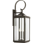 Progress Lighting - Gibbes Street Collection Three-Light Large Wall-Lantern - Elongated frames capture the romantic charm of vintage gas lanterns. Inspired by a stroll down a Charlestonian street bearing the same name, the three-light wall lantern in the Gibbes Street outdoor lantern collection features clear beveled glass and an Antique Bronze finish. Wall, post and hanging lanterns complete the family.