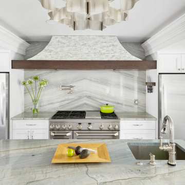 Foxtop Transitional Kitchen with Striking Quartzite Countertops