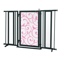 Fusion Gates - Fusion Gate with Songbirds in Pink Design, Black, 52"-60" - Dog Gates