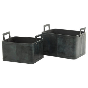 Modern Dark Blue Leather Storage Basket Set 560952