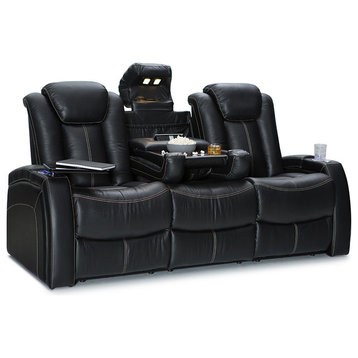 Seatcraft Republic Leather Home Theater Seating Power Sofa, Black