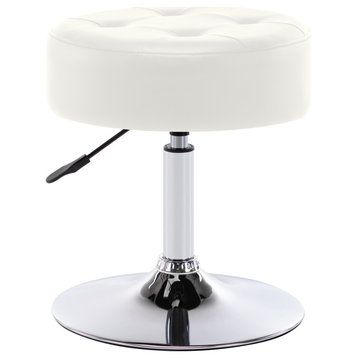 Round Swivel Faux Leather Vanity Stool, White, Standard