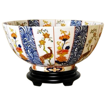 Chinese Imari Motif Porcelain Bowl With Base 14"