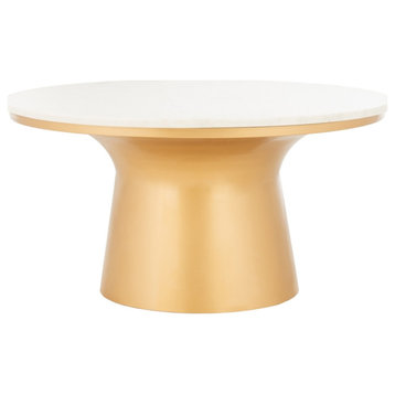 Lana Pedestal Coffee Table White Marble/ Brass