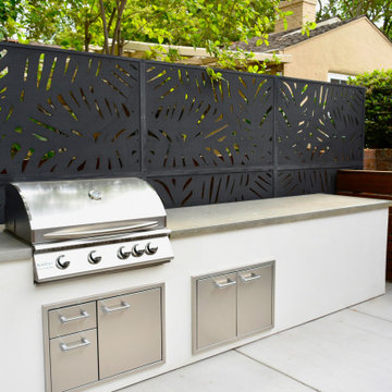 Modern Outdoor Kitchen with Custom Privacy Screens