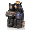 15" Tall Outdoor Bear Couple with Lantern and Welcome Sign Statue with Solar LED