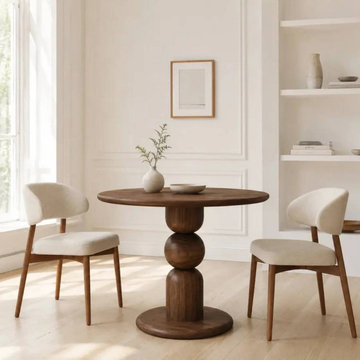 Dorel Round Walnut Dining Table | Sculptural Pedestal Design