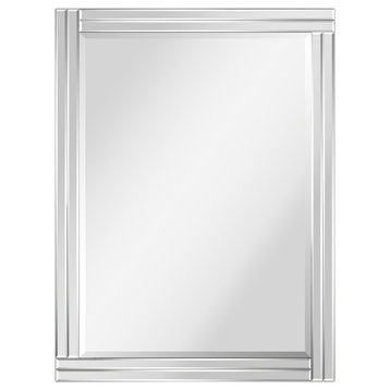 Stepped Beveled Rectangle Wall Mirror, Solid Wood Frame, 1" Center Mirror, 30" X 40"