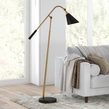 Vidal Two-Tone/Tilting Floor Lamp with Metal Shade in Brass/Matte...