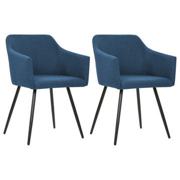 vidaXL Dining Chairs 2 Pcs Accent Upholstered Chair with Metal Legs Blue Fabric