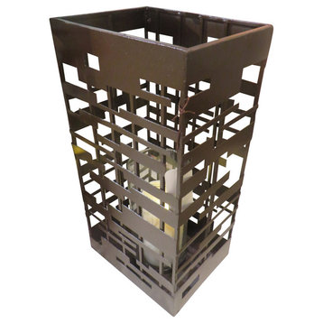 Tall 20" Geometric Squares Candle Holder, Abstract Pillar Modern Art Deco
