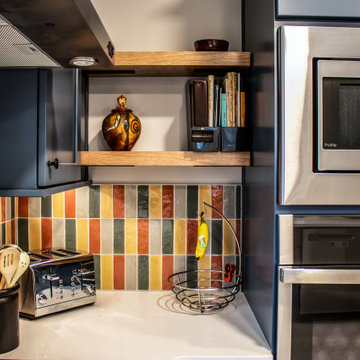 Vibrant and Colorful Kitchen with Custom Cabinetry and Calacatta Duolina Quartz