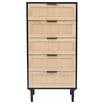 LuxenHome Black and Brown Wood 5-Drawer Chest