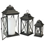 Melrose - Lantern (Set Of 3) 11.75"H-22"H Iron/Glass - Welcome your guests with this beautiful set of decorative lanterns. Its traditional design paired with the classic black finish is the perfect combination to make a timeless and stunning piece. The lanterns are a great addition to both every day and seasonal home decor. The sturdy metal composition is sure to last for seasons to come. Just add real wax or LED candles to complete the look. It also makes a great canvas for DIY faux floral arrangements.
