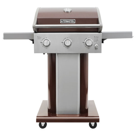 Permasteel 3 Burner Propane Gas Grill with Folding Side Shelves, Copper