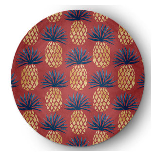 Blue Pine Pineapple Print Round Rug