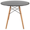 LeisureMod Dover Round Bistro Dining Table With Natural Wood Eiffel Base, Black