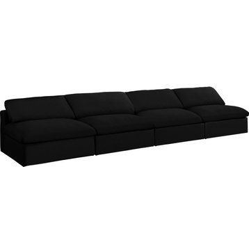 Serene Linen Textured Fabric Deluxe Comfort 4-Piece Modular Sofa, Black