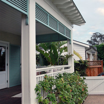 Orange County Handmade Architectural Porch Shutters in a Louvered Bahama Style!