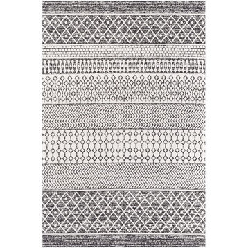 Bohemian Area Rug, Soft Cotton With Geometric Pattern, Black/Beige, 7'7" X 10'2"