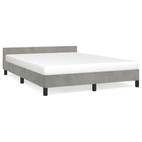 vidaXL Velvet Platform Bed Frame No Mattress Light Gray Queen Bed