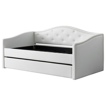 Fairfield White Tufted Leatherette Day Bed With Trundle