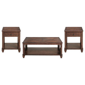 Stockbridge 3-Piece Wood Living Room Set, Coffee Table and Two End Tables