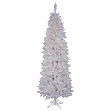 Vickerman Sparkle White Pencil Spruce Tree, Frosted Pure White LED Lights, 6'