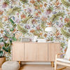 Floral tropical colored white green orange gold metallic textured wallpaper 3D, 33 Ft X 42 Inc Roll