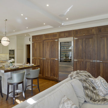 A Dramatic Marble Backsplash in a Transitional Kitchen