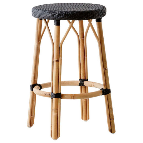 Simone Rattan Counter Stool, Black