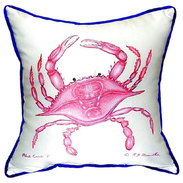 Betsy Drake Pink Crab Small Indoor/Outdoor Pillow 12x12