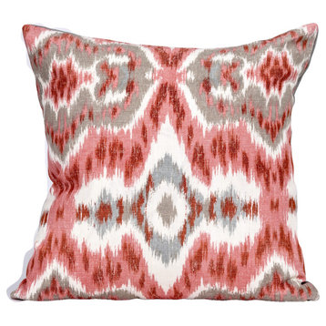 Ikat pillow cover in coral and silver, designer pillow cover, Decorative pillow