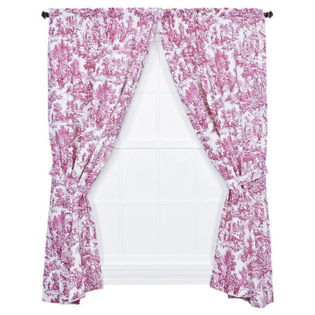 Victoria Park Toile Panel Pair Curtains With Tiebacks, Red, 68"x84"