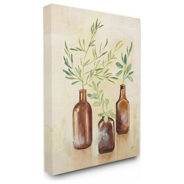 Abstract House Plants in Glass Green Brown Painting,1pc, each 30 x 40