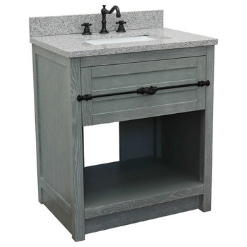 30" Single Vanity, Gray Ash, Gray Granite Top, Rectangle Sink