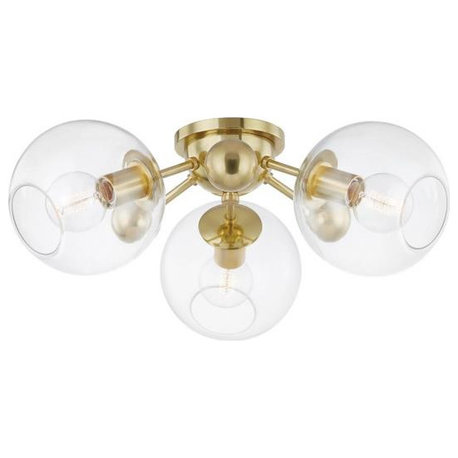 Hudson Valley Lighting 8025-AGB Abbott, 3 Light Semi-Flush Mount, Antique Brass