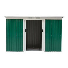 Outsunny 9'x4' Outdoor Metal Garden Storage Shed, Green/White