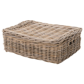 Kobo Rattan Rectangular Lidded Storage and Underbed Basket, 3 Sizes, Medium