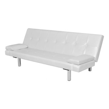 vidaXL Sofa Bed w/ 2 Pillows Artificial Leather Cream White Adjustable Seat