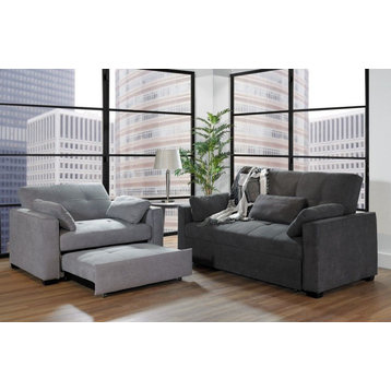 Nantucket Pull-Out Chenille Sleeper Sofa With Accent Pillows, Charcoal, Twin