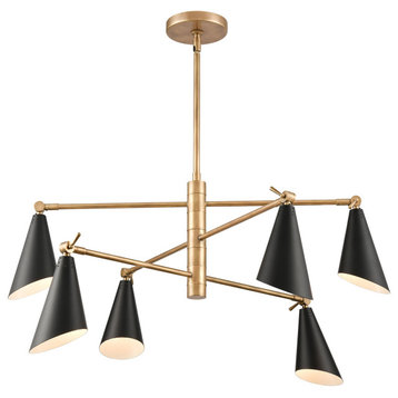 ELK LIGHTING 89217/6 Calder 6-Light Chandelier Innatural Brass / Matte Black