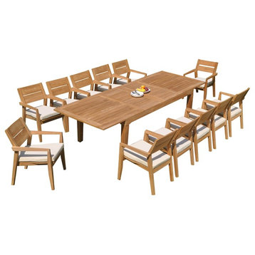 13-Piece Outdoor Teak Dining Set: 122" Rectangle Table 12 Celo Stacking Chairs