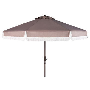 Safavieh Milan Fringe Crank Umbrella, 9', Gray